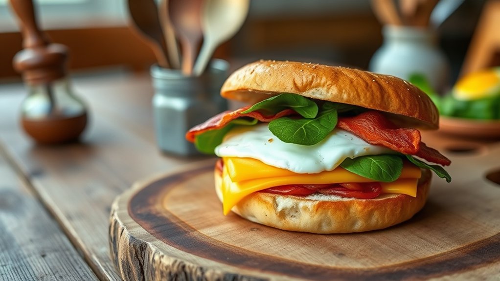 hearty layered breakfast sandwich