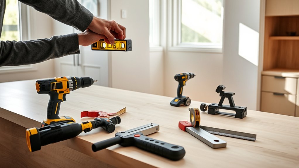 level cabinets and gather tools