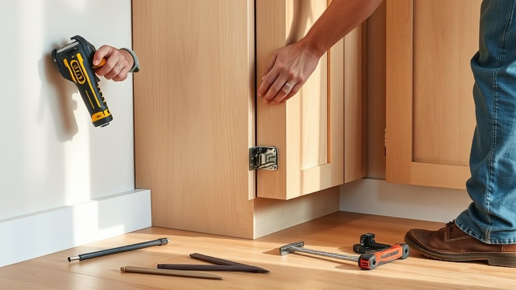 secure corner cabinet properly